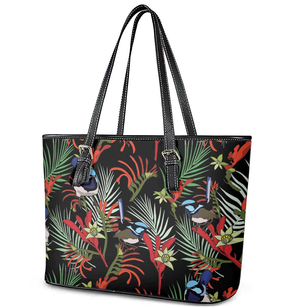 Australia Kangaroo Paw And Splendid Fairy-wren Leather Tote Bag Sameless Style