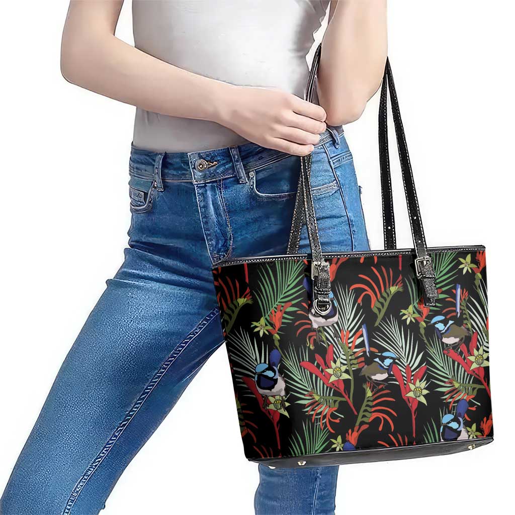 Australia Kangaroo Paw And Splendid Fairy-wren Leather Tote Bag Sameless Style