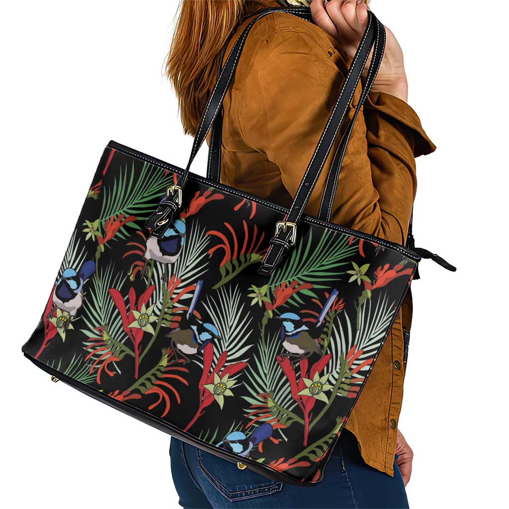 Australia Kangaroo Paw And Splendid Fairy-wren Leather Tote Bag Sameless Style