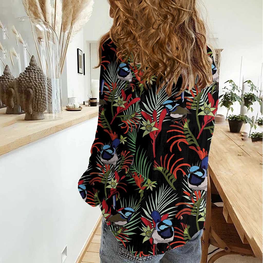 Australia Kangaroo Paw And Splendid Fairy-wren Women Casual Shirt Sameless Style