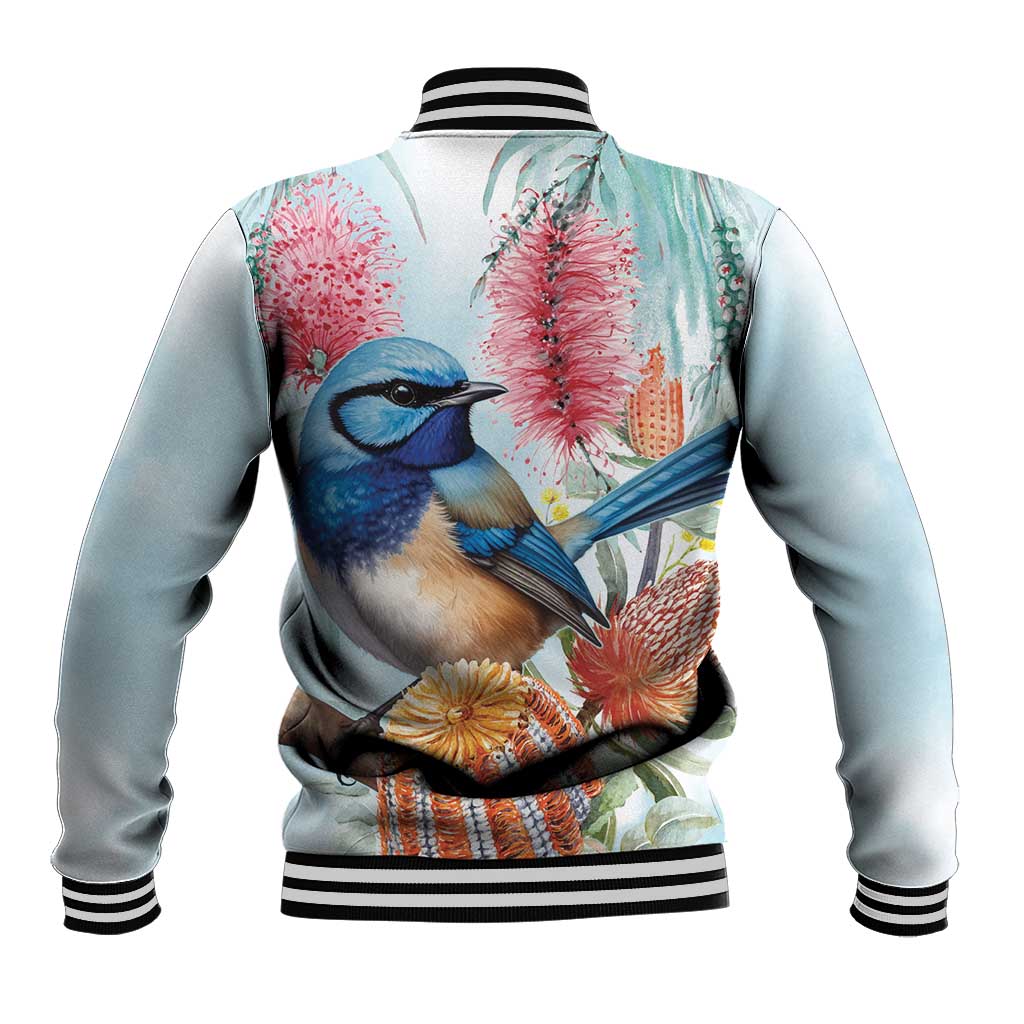 Splendid Fairy-wren Australia Baseball Jacket Aussie National Flowers - Watercolor Style