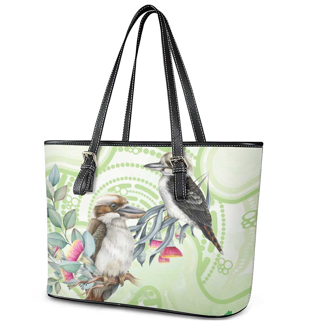 Australia Gumtree And Kookaburra Leather Tote Bag Aboriginal Art - Watercolor Style