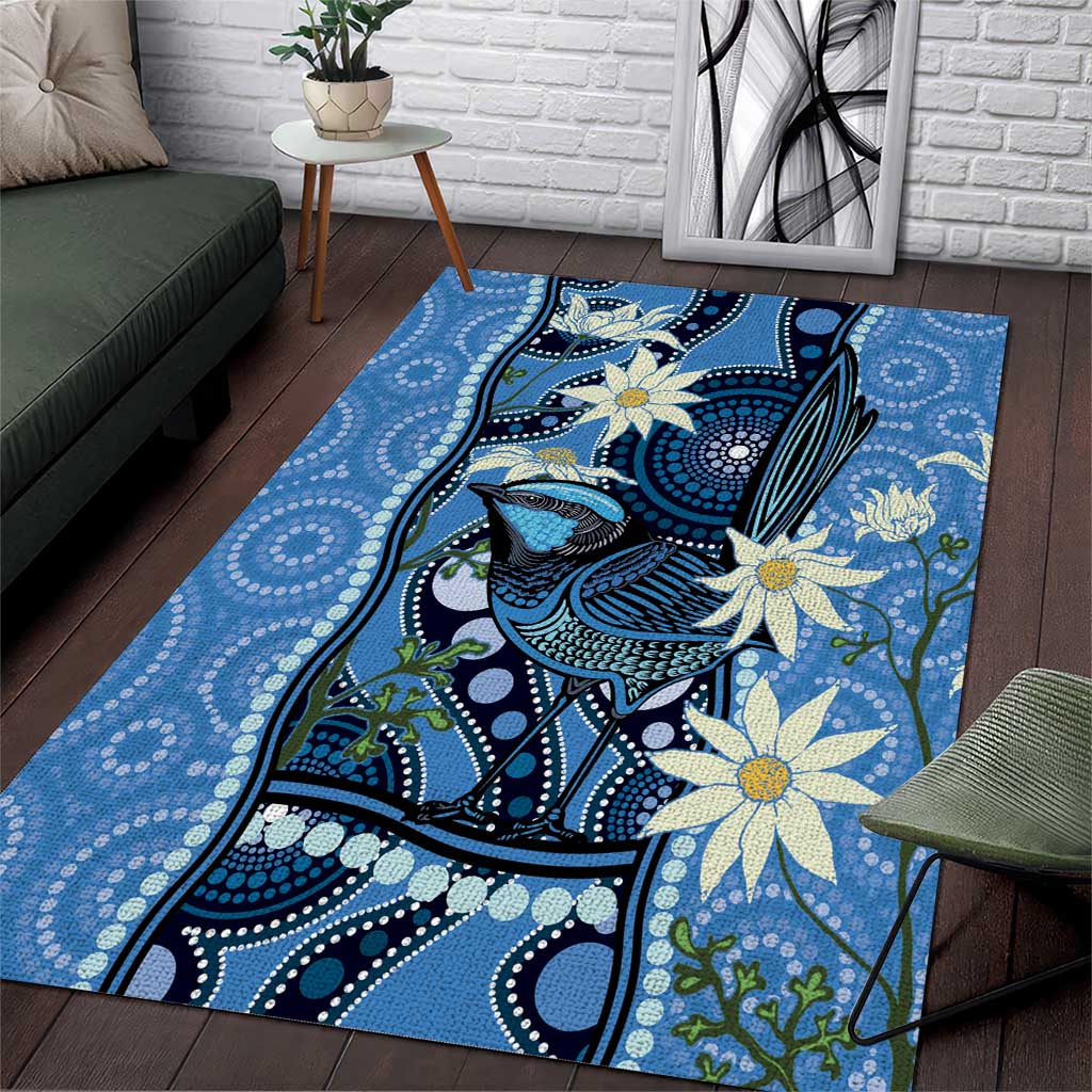 Australia Flannel Flower With Superb Fairy-wren Area Rug Aboriginal Art