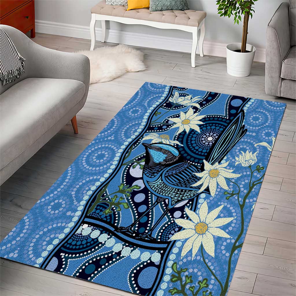 Australia Flannel Flower With Superb Fairy-wren Area Rug Aboriginal Art