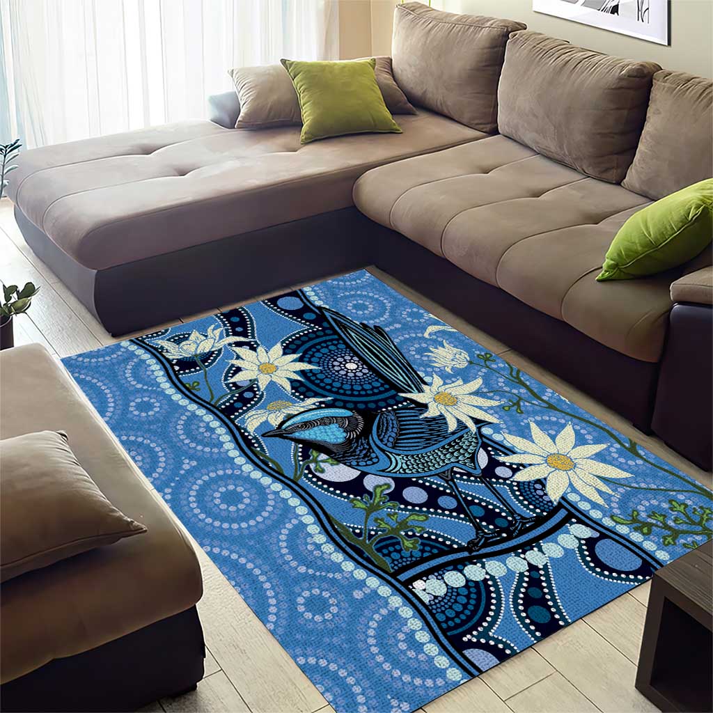 Australia Flannel Flower With Superb Fairy-wren Area Rug Aboriginal Art