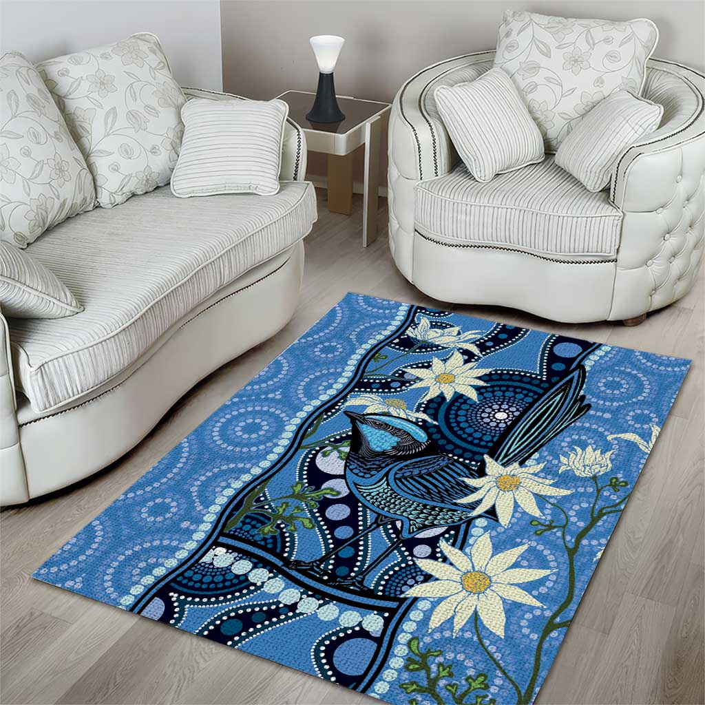 Australia Flannel Flower With Superb Fairy-wren Area Rug Aboriginal Art