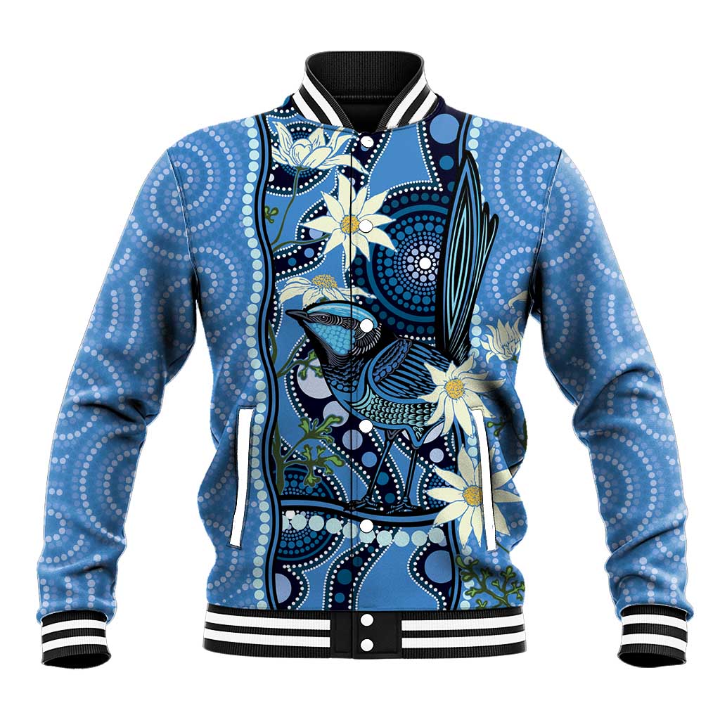 Australia Flannel Flower With Superb Fairy-wren Baseball Jacket Aboriginal Art