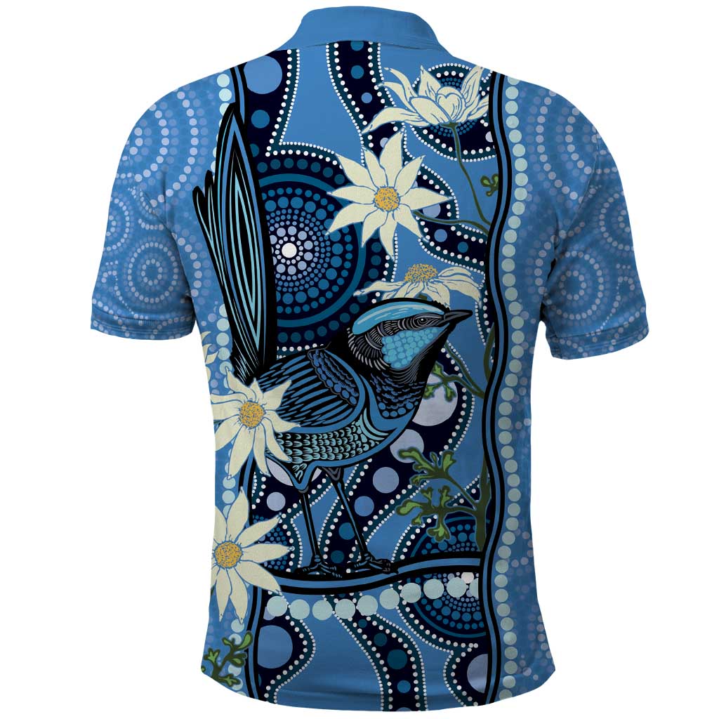 Australia Flannel Flower With Superb Fairy-wren Polo Shirt Aboriginal Art