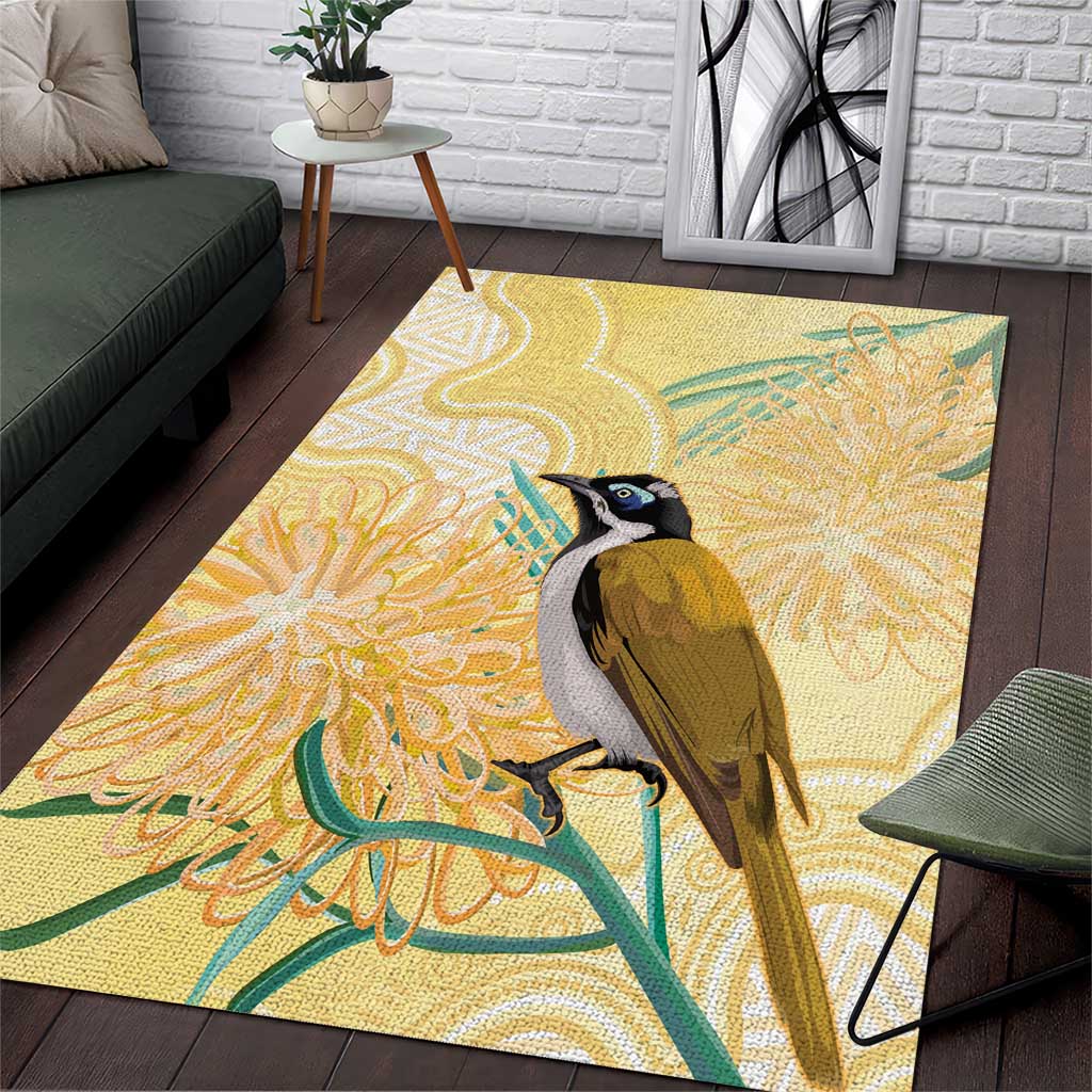 Australia Grevillea And Honeyeaters Area Rug Aboriginal Art - Watercolor Style