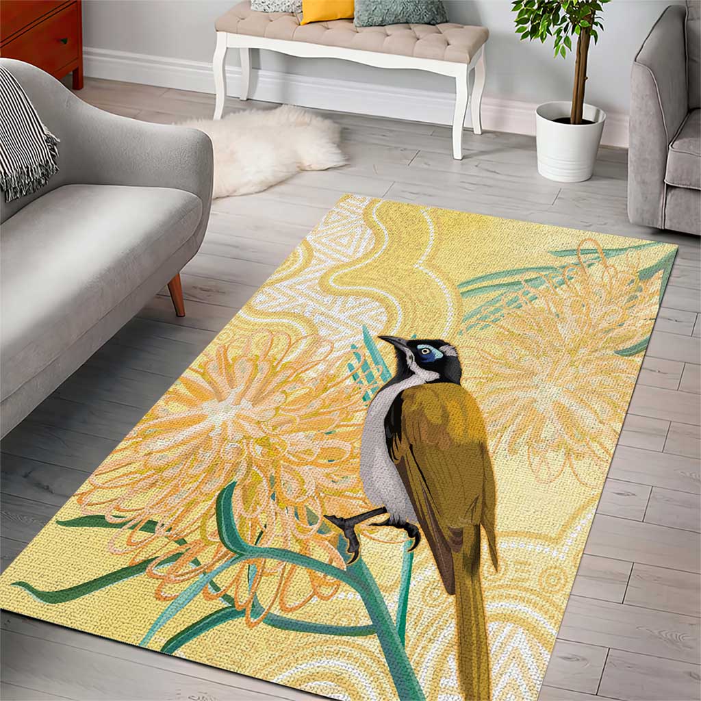 Australia Grevillea And Honeyeaters Area Rug Aboriginal Art - Watercolor Style