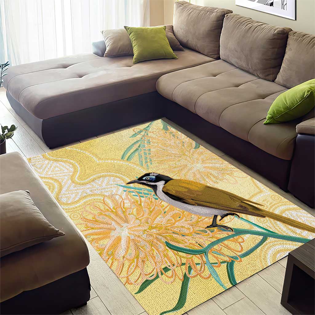 Australia Grevillea And Honeyeaters Area Rug Aboriginal Art - Watercolor Style