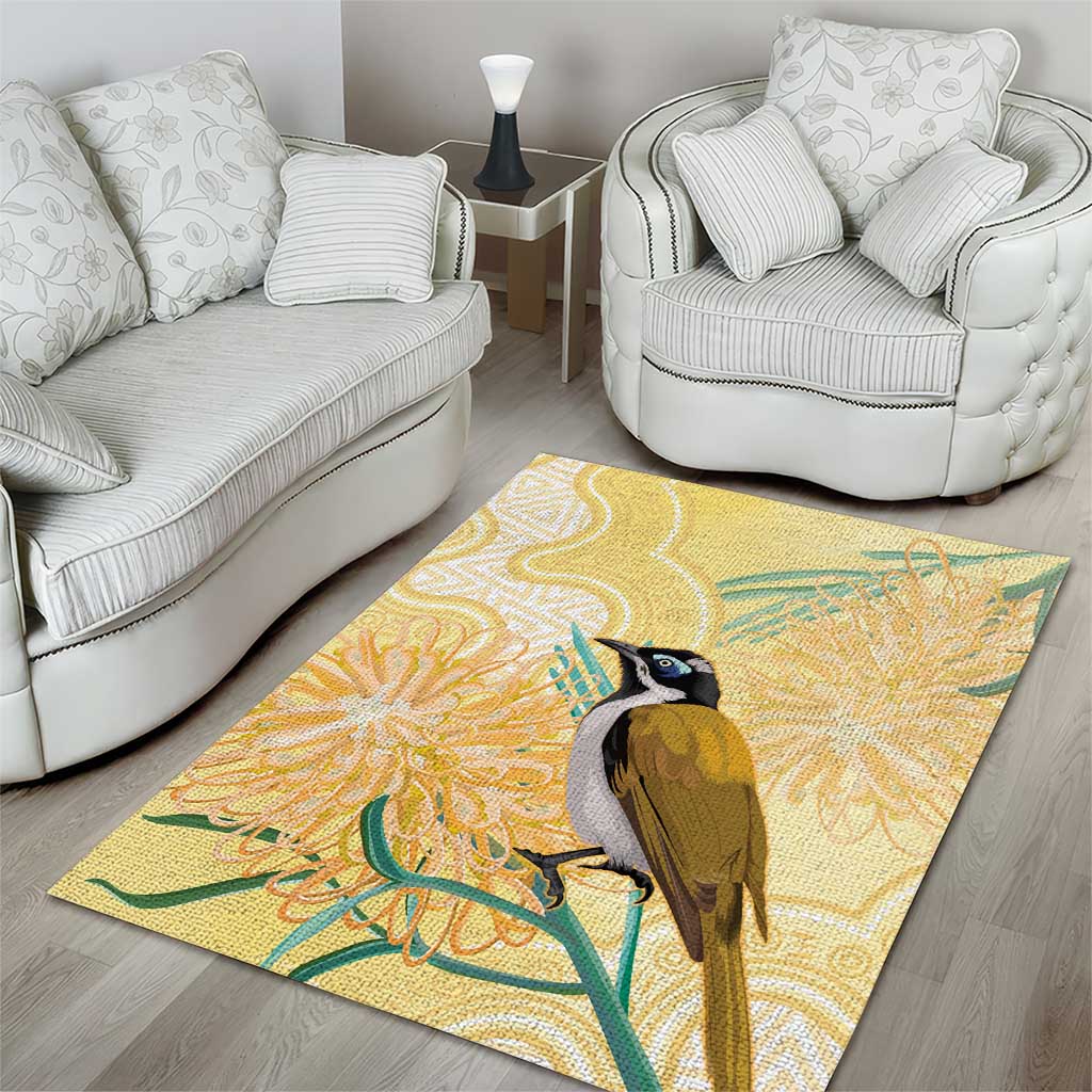 Australia Grevillea And Honeyeaters Area Rug Aboriginal Art - Watercolor Style