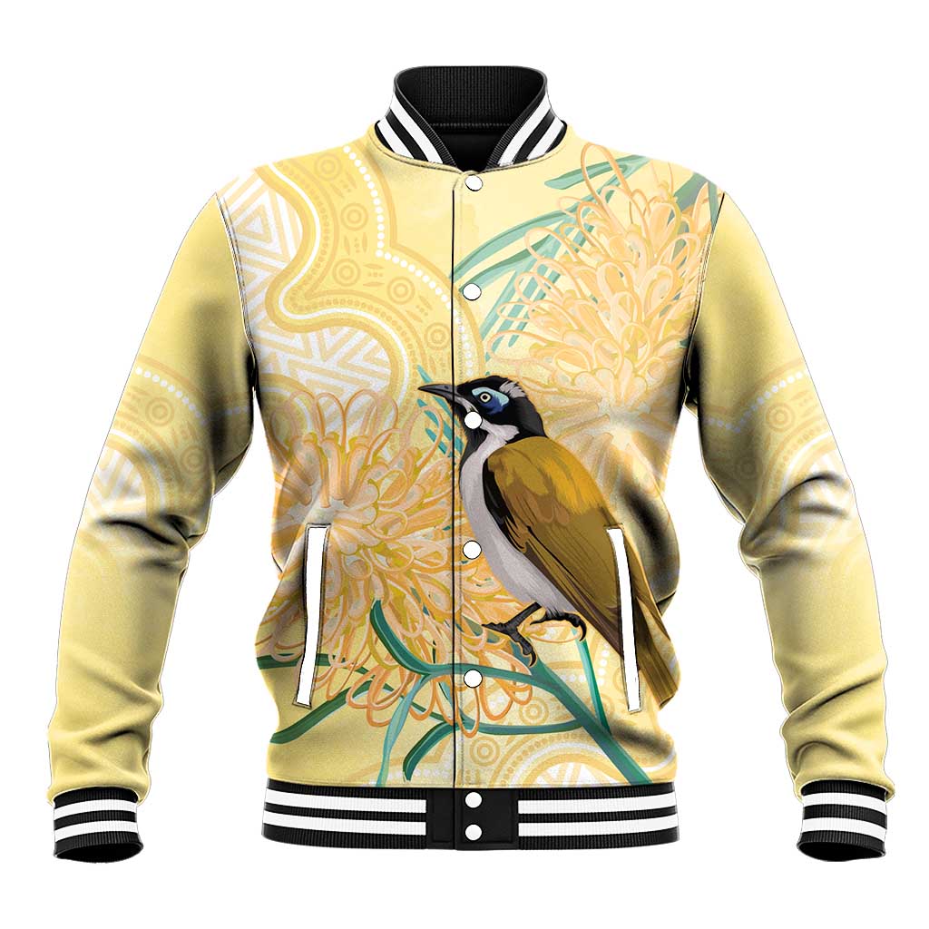 Australia Grevillea And Honeyeaters Baseball Jacket Aboriginal Art - Watercolor Style