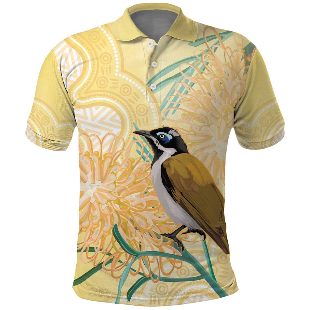 Australia Grevillea And Honeyeaters Polo Shirt Aboriginal Art - Watercolor Style