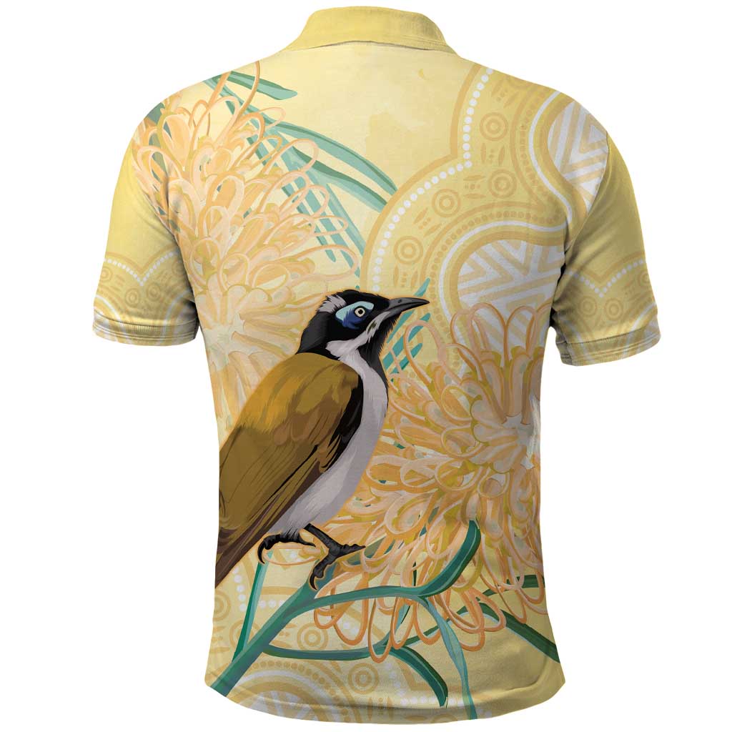 Australia Grevillea And Honeyeaters Polo Shirt Aboriginal Art - Watercolor Style