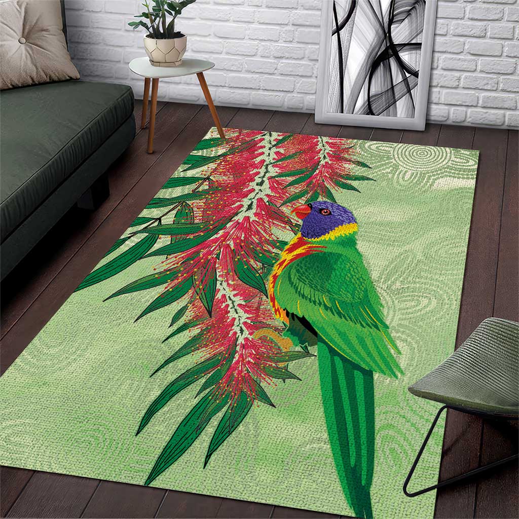 Australia Bottlebrush And Lorikeets Area Rug Aboriginal Art - Watercolor Style