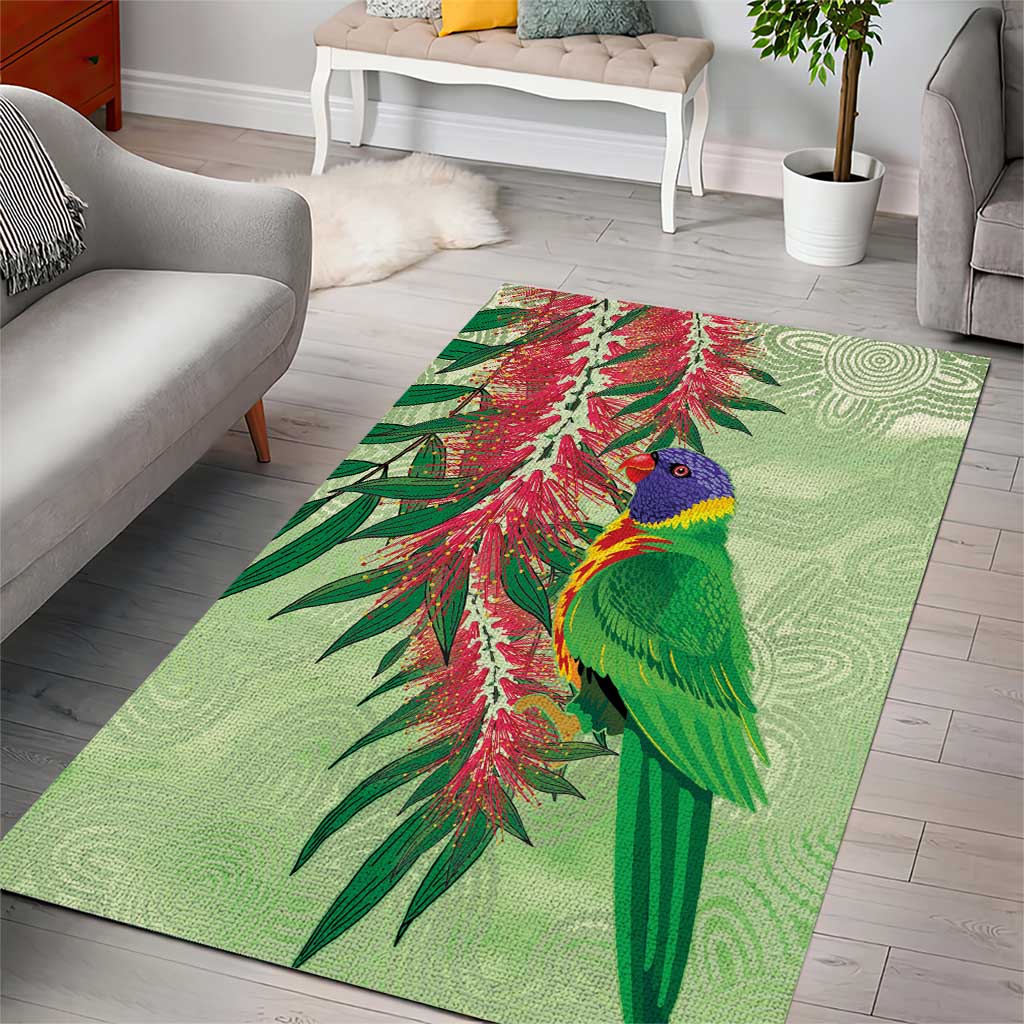 Australia Bottlebrush And Lorikeets Area Rug Aboriginal Art - Watercolor Style