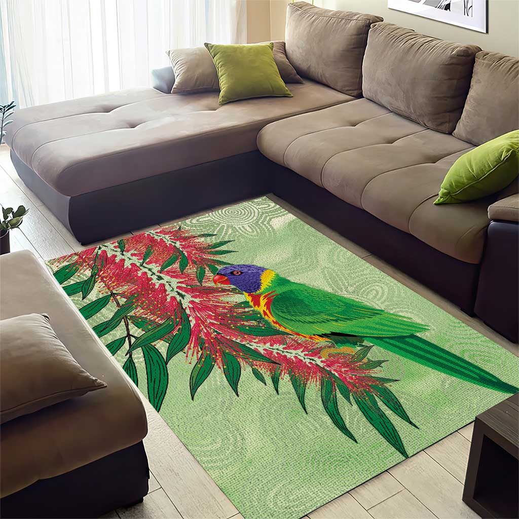 Australia Bottlebrush And Lorikeets Area Rug Aboriginal Art - Watercolor Style