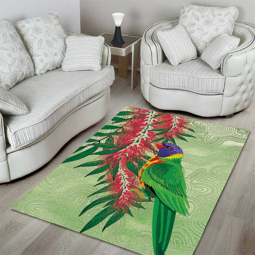 Australia Bottlebrush And Lorikeets Area Rug Aboriginal Art - Watercolor Style