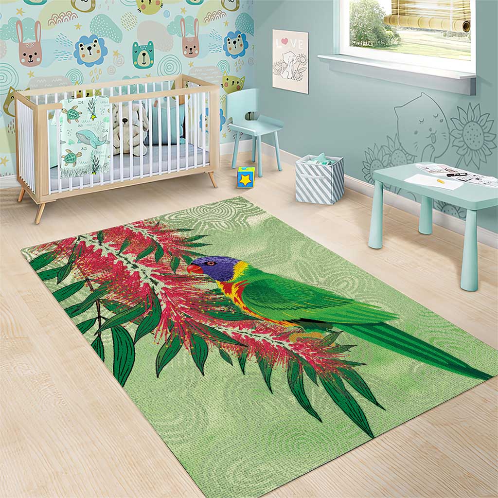 Australia Bottlebrush And Lorikeets Area Rug Aboriginal Art - Watercolor Style