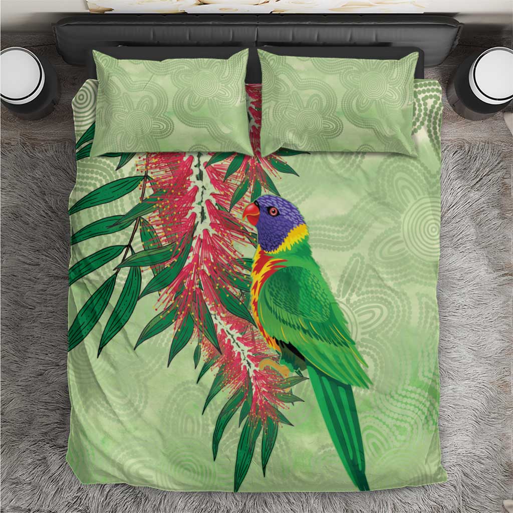 Australia Bottlebrush And Lorikeets Bedding Set Aboriginal Art - Watercolor Style