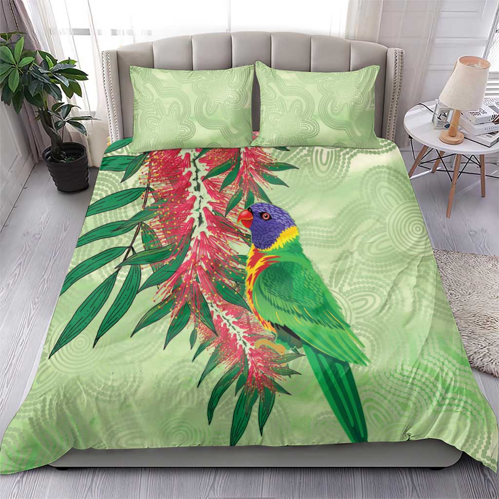 Australia Bottlebrush And Lorikeets Bedding Set Aboriginal Art - Watercolor Style