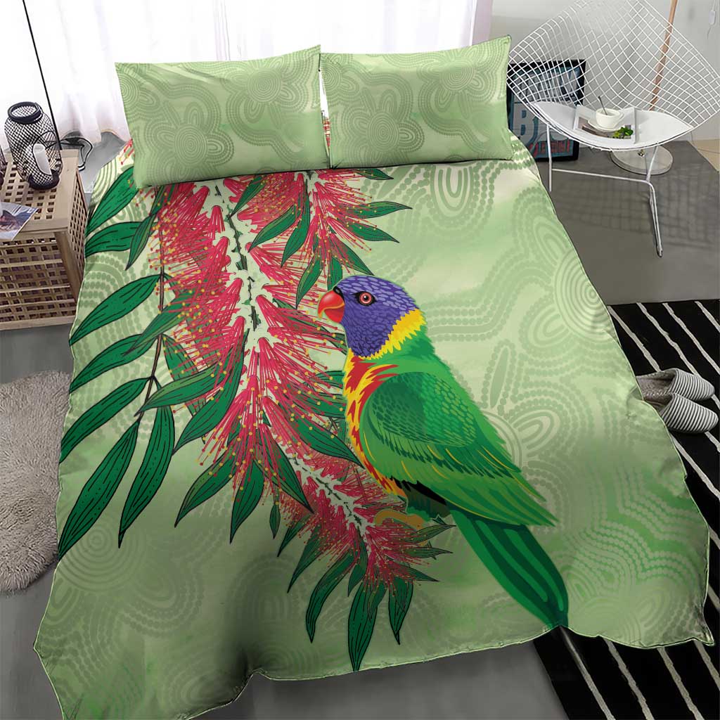 Australia Bottlebrush And Lorikeets Bedding Set Aboriginal Art - Watercolor Style