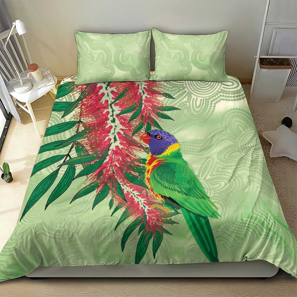 Australia Bottlebrush And Lorikeets Bedding Set Aboriginal Art - Watercolor Style