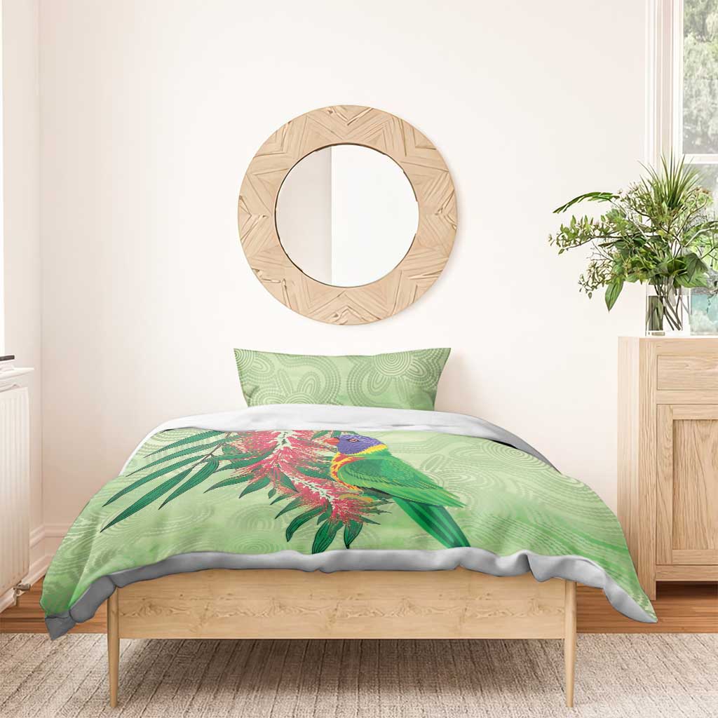 Australia Bottlebrush And Lorikeets Bedding Set Aboriginal Art - Watercolor Style