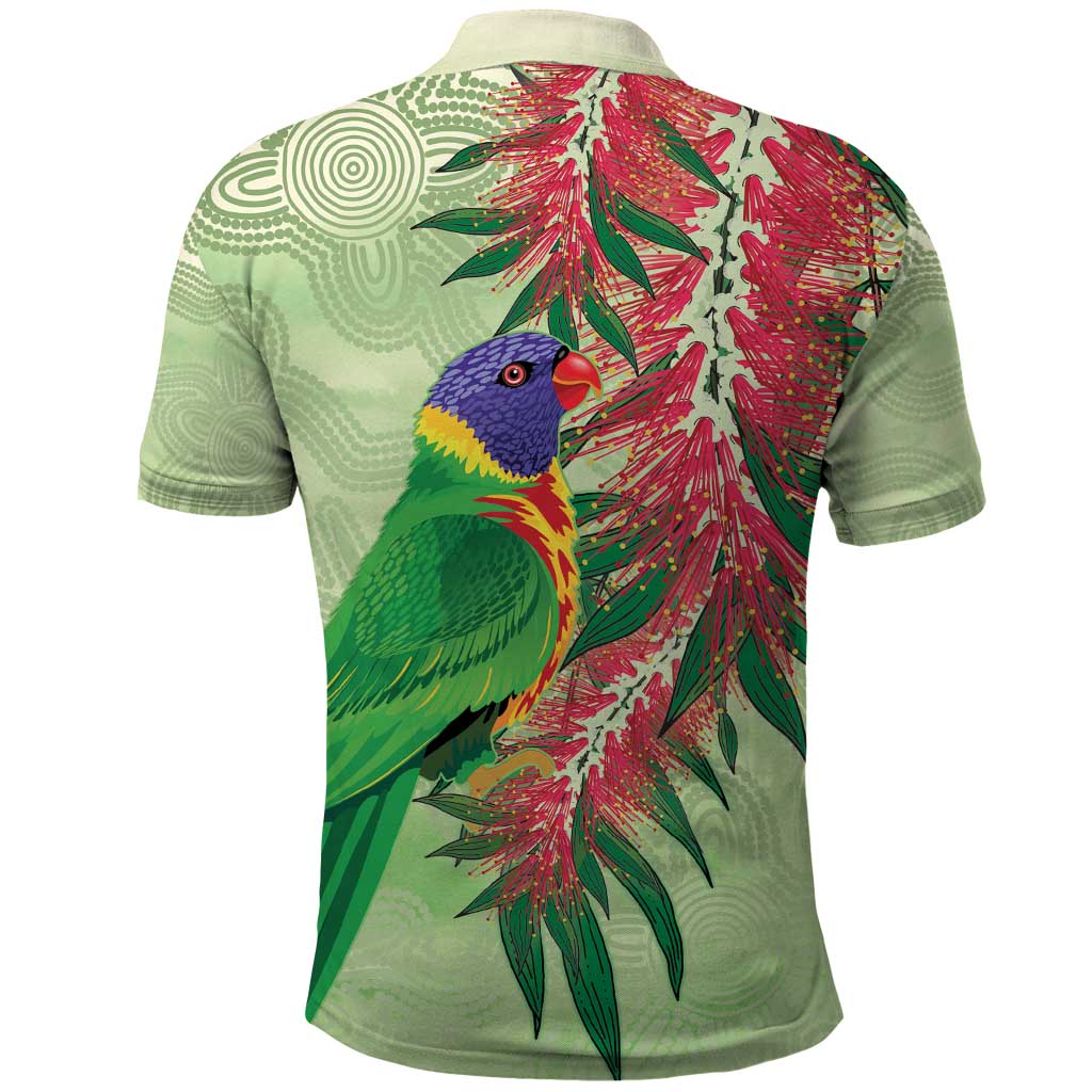 Australia Bottlebrush And Lorikeets Polo Shirt Aboriginal Art - Watercolor Style