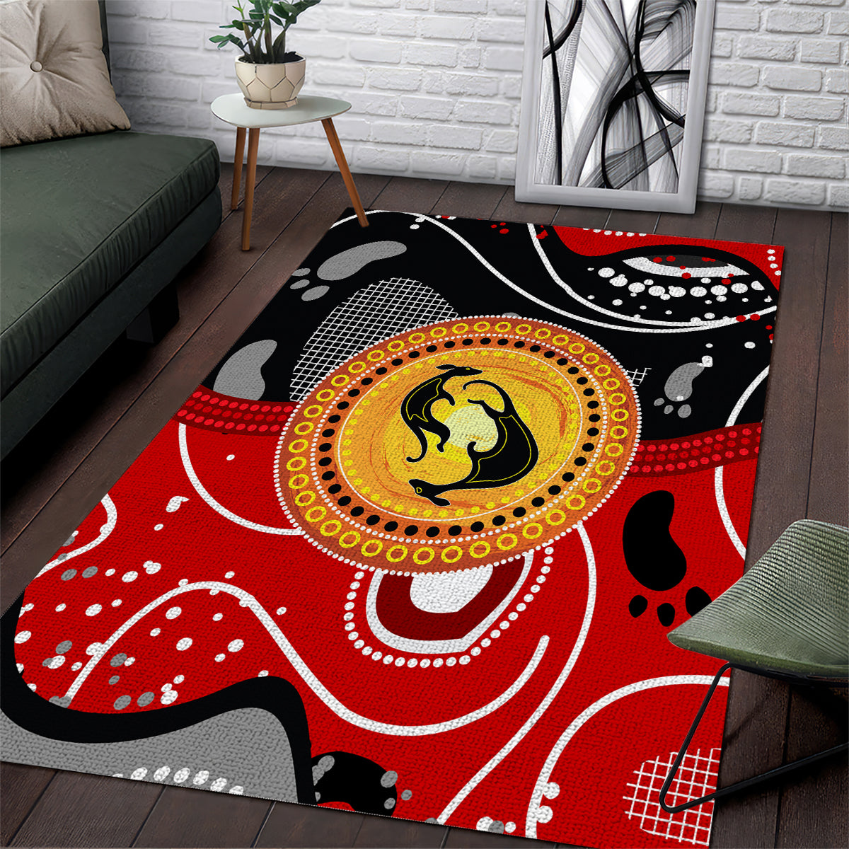 Aboriginal Flag Style Dot Art And Abstract Kangaroo Area Rug