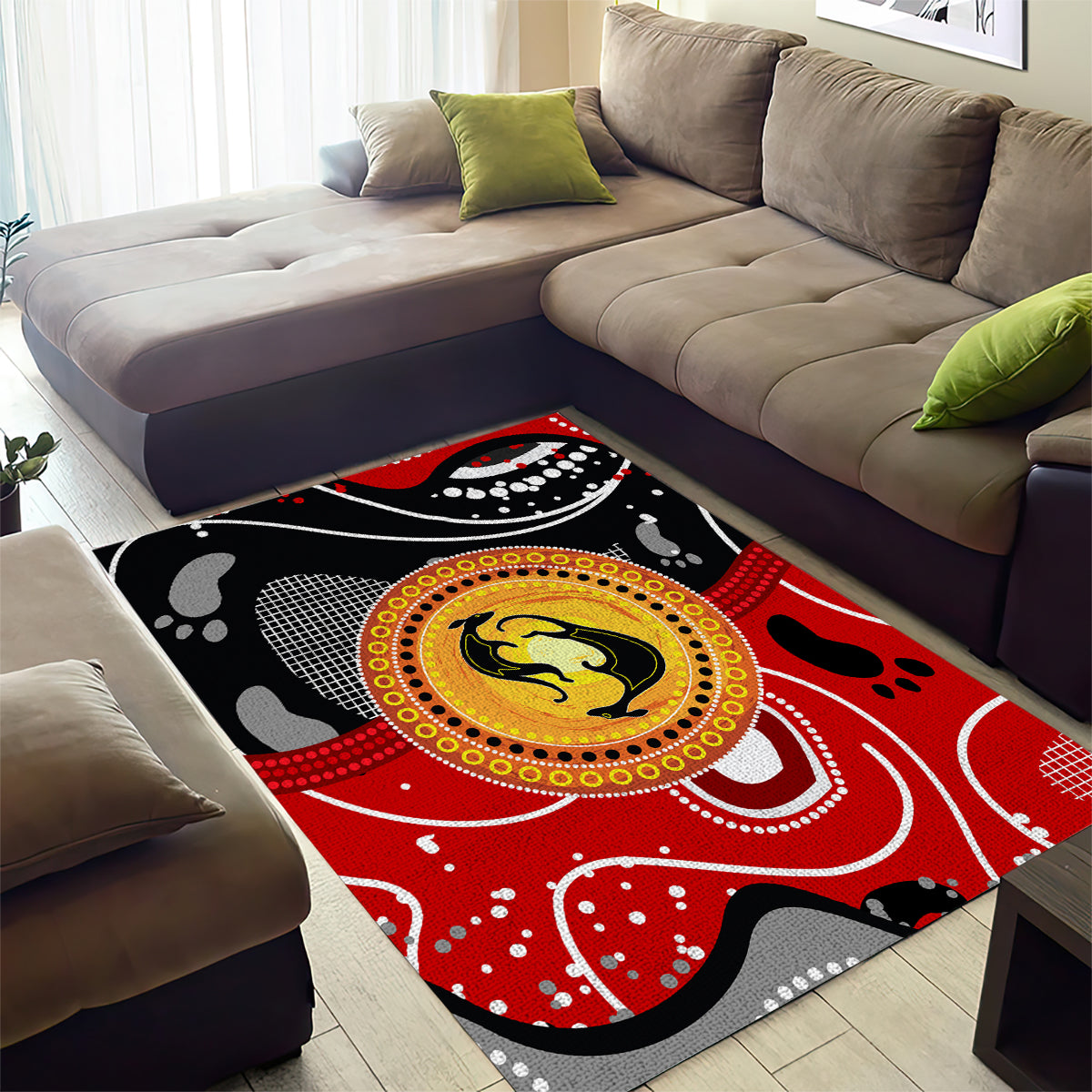 Aboriginal Flag Style Dot Art And Abstract Kangaroo Area Rug