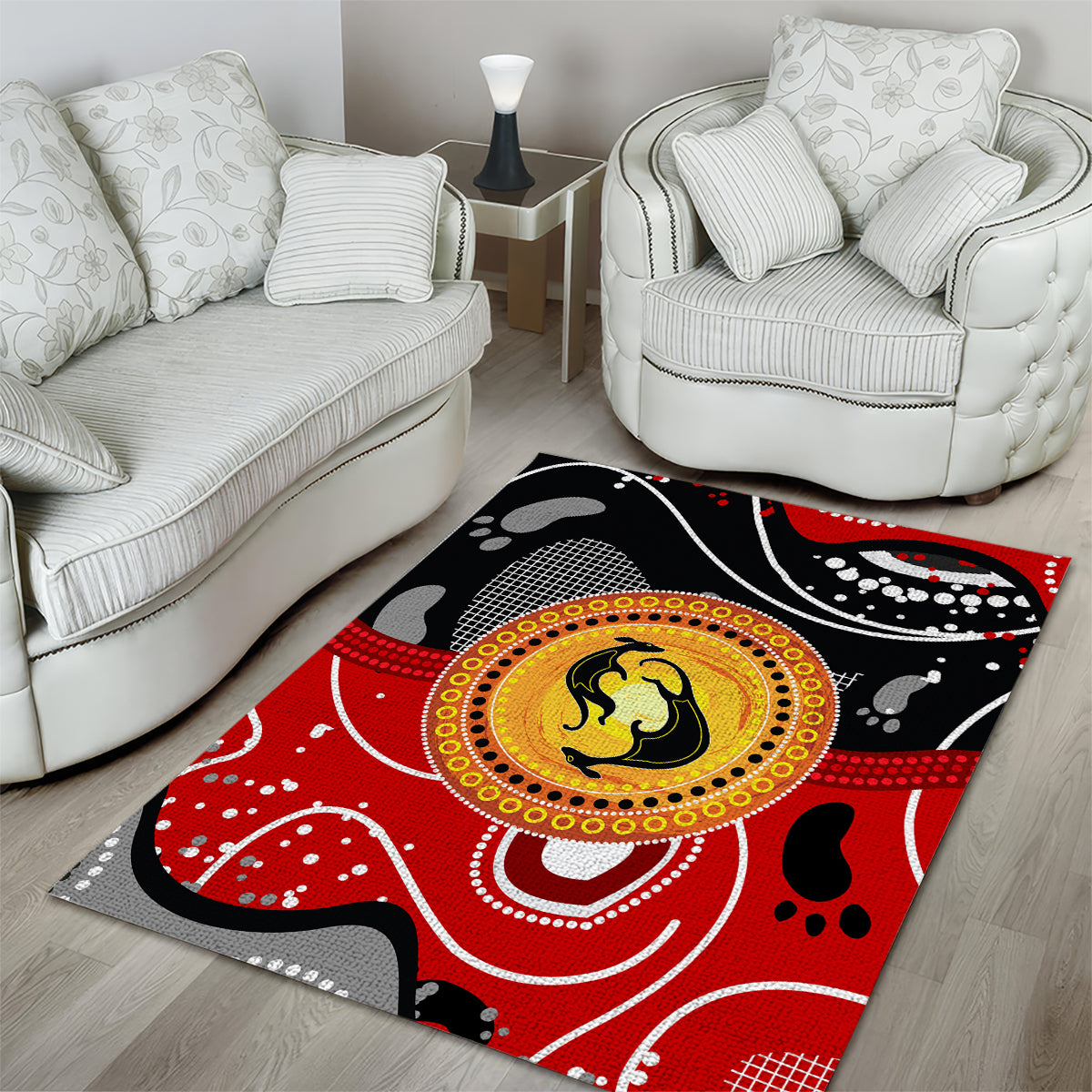 Aboriginal Flag Style Dot Art And Abstract Kangaroo Area Rug