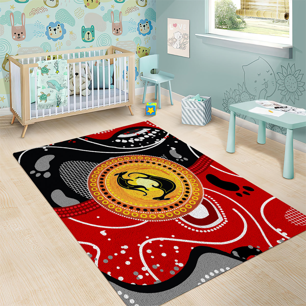 Aboriginal Flag Style Dot Art And Abstract Kangaroo Area Rug