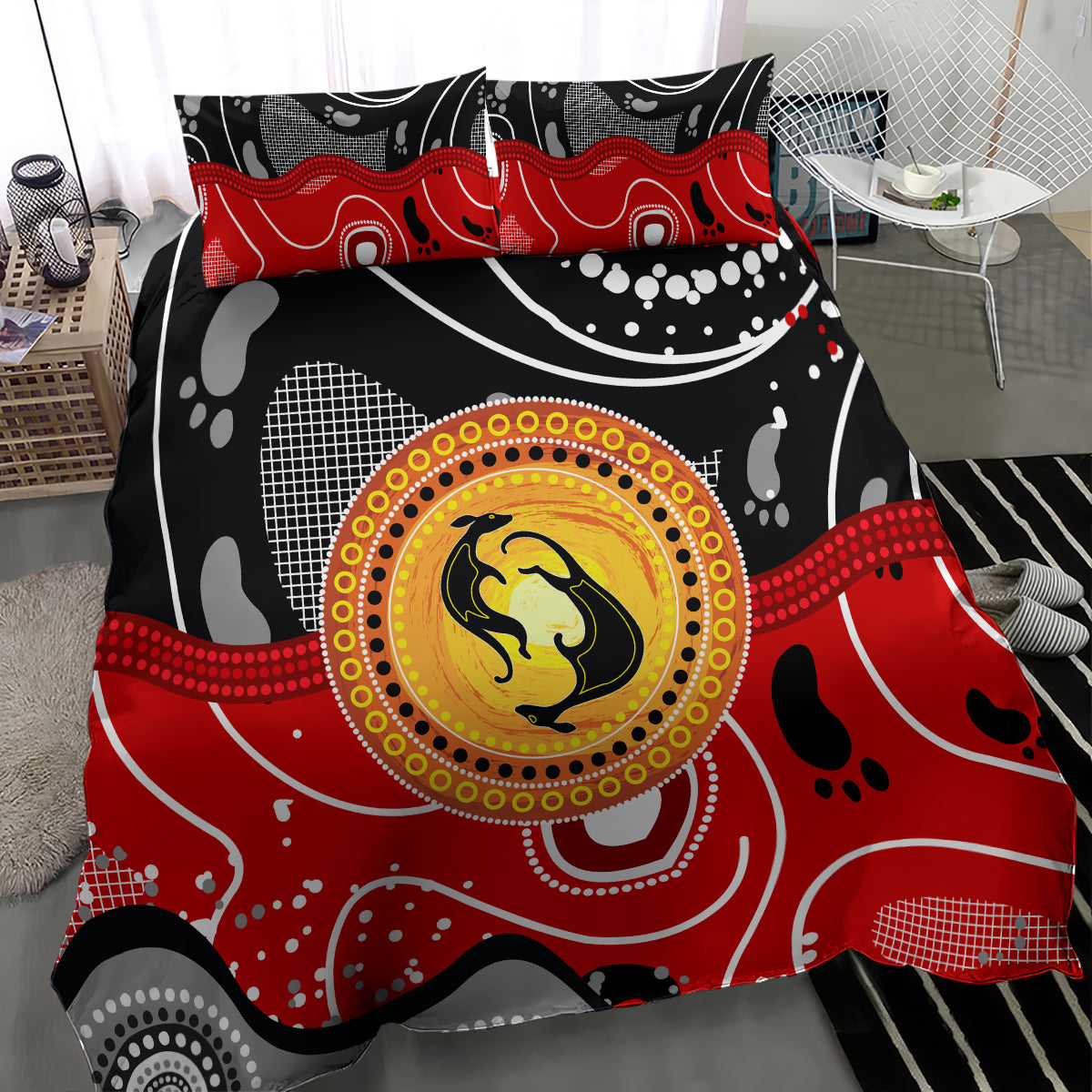 Aboriginal Flag Style Dot Art And Abstract Kangaroo Bedding Set