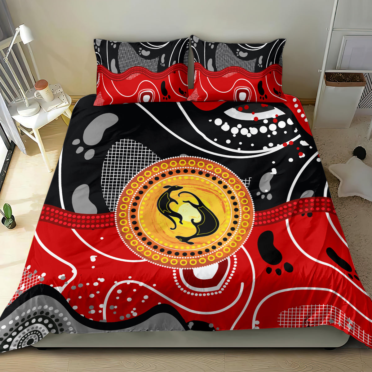 Aboriginal Flag Style Dot Art And Abstract Kangaroo Bedding Set