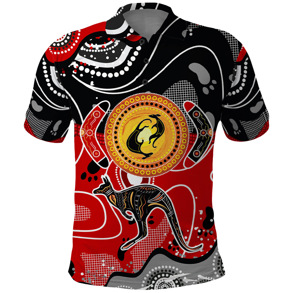 Aboriginal Flag Style Dot Art And Abstract Kangaroo Polo Shirt