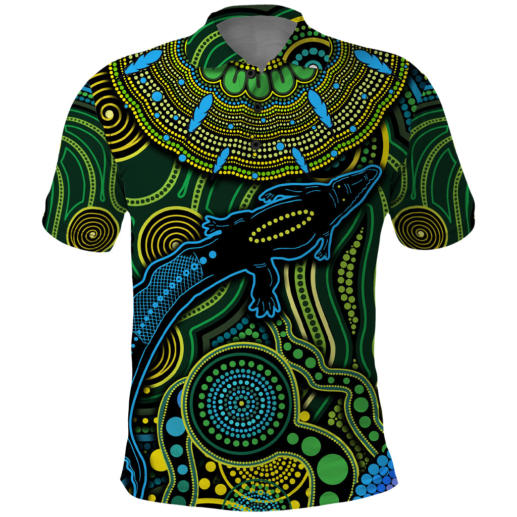 Aboriginal Green - Crocodine Abstract Art Pattern Polo Shirt