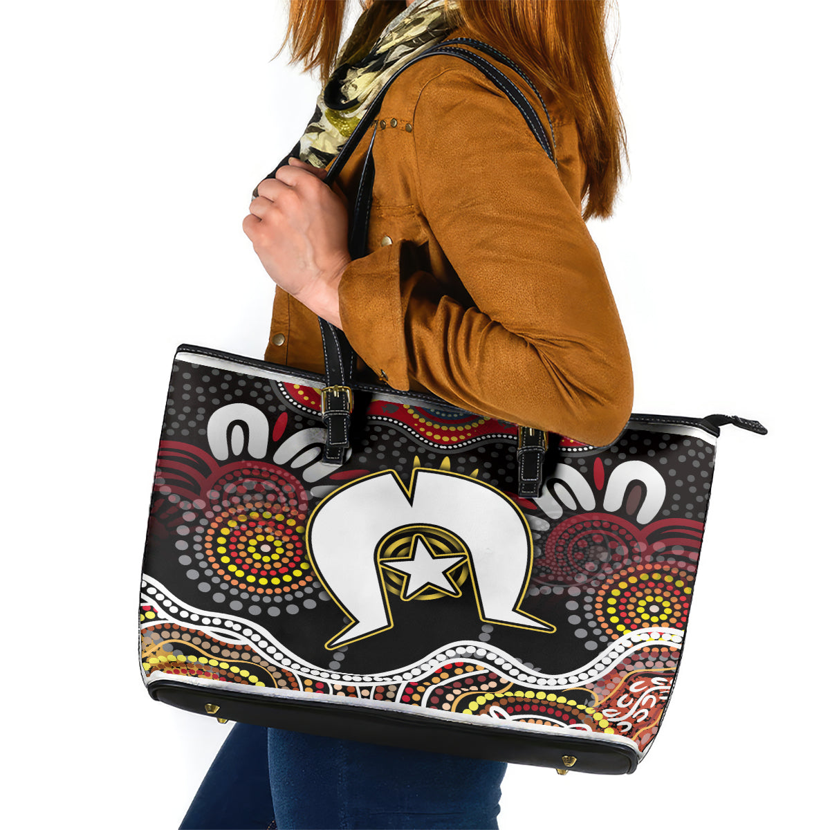 Torest Trait Islands Mix Aboriginal Pattern Leather Tote Bag