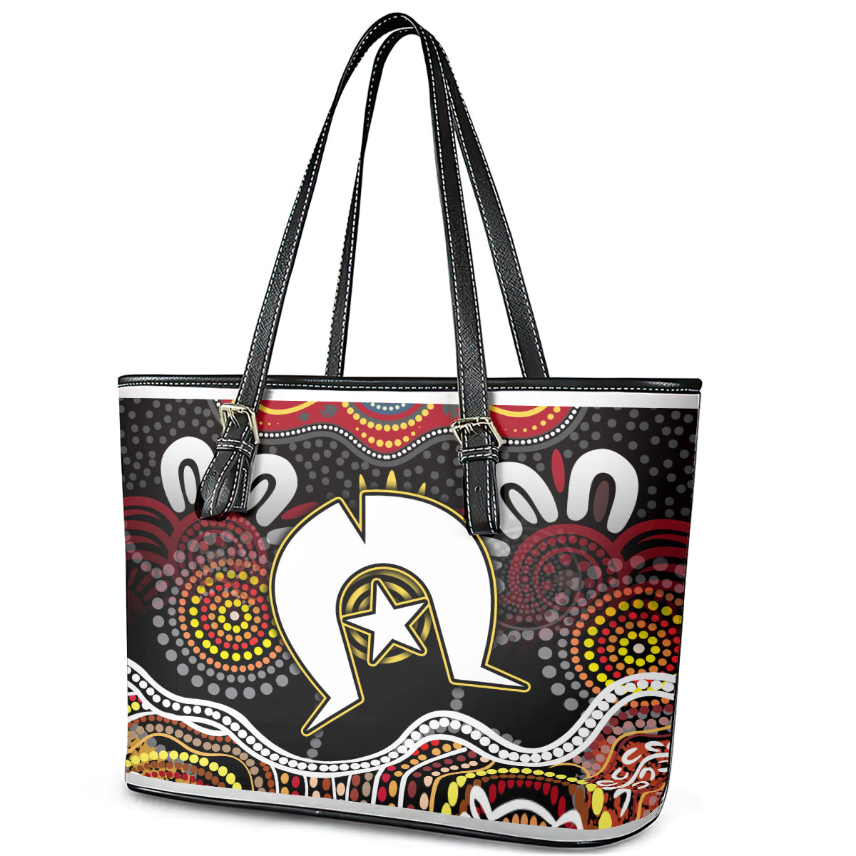 Torest Trait Islands Mix Aboriginal Pattern Leather Tote Bag