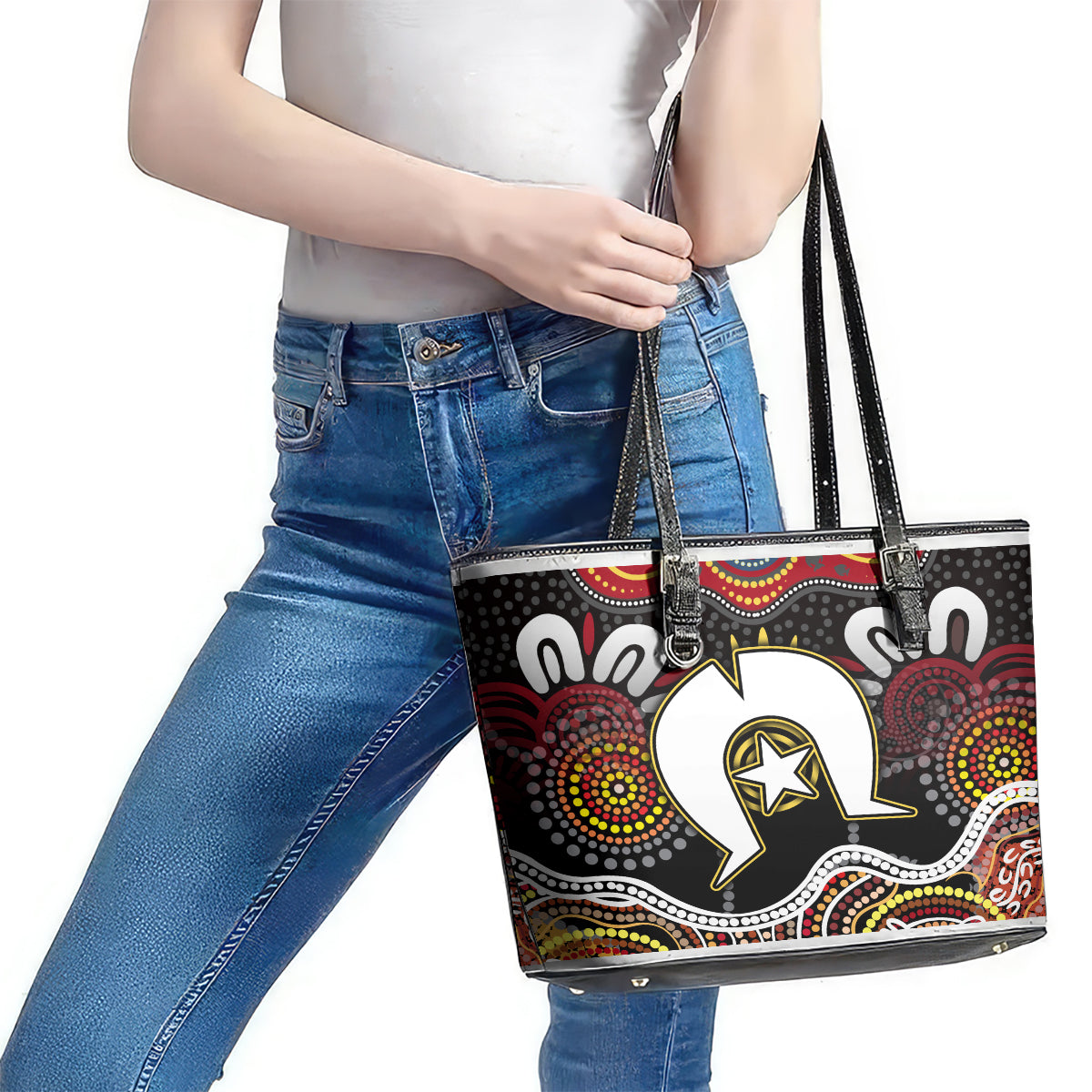 Torest Trait Islands Mix Aboriginal Pattern Leather Tote Bag