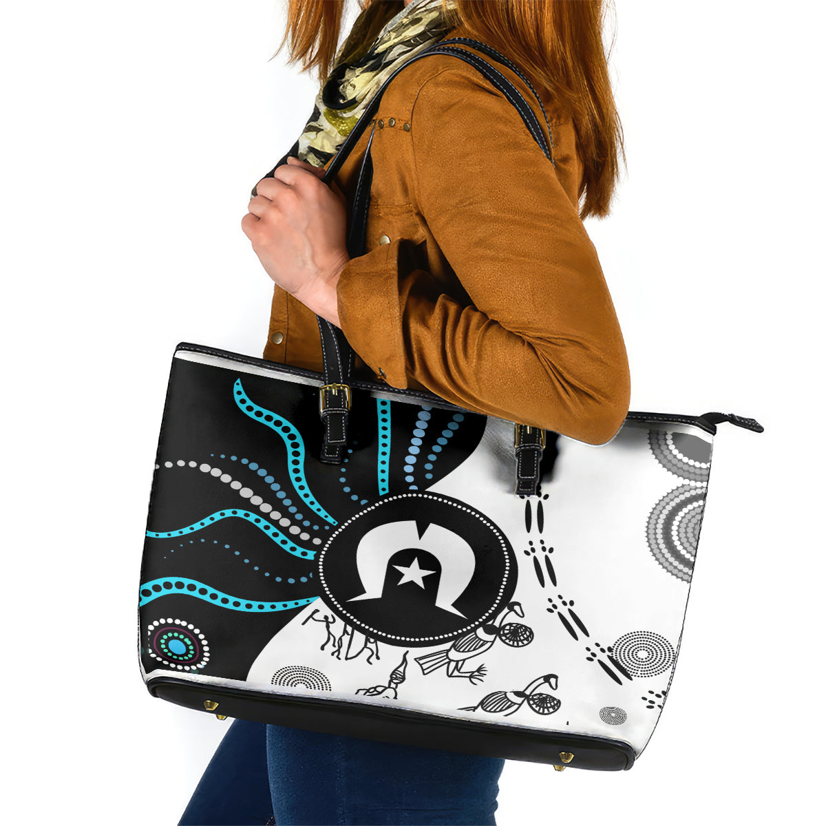 Aboriginal Pattern Torest  Strait Island Leather Tote Bag