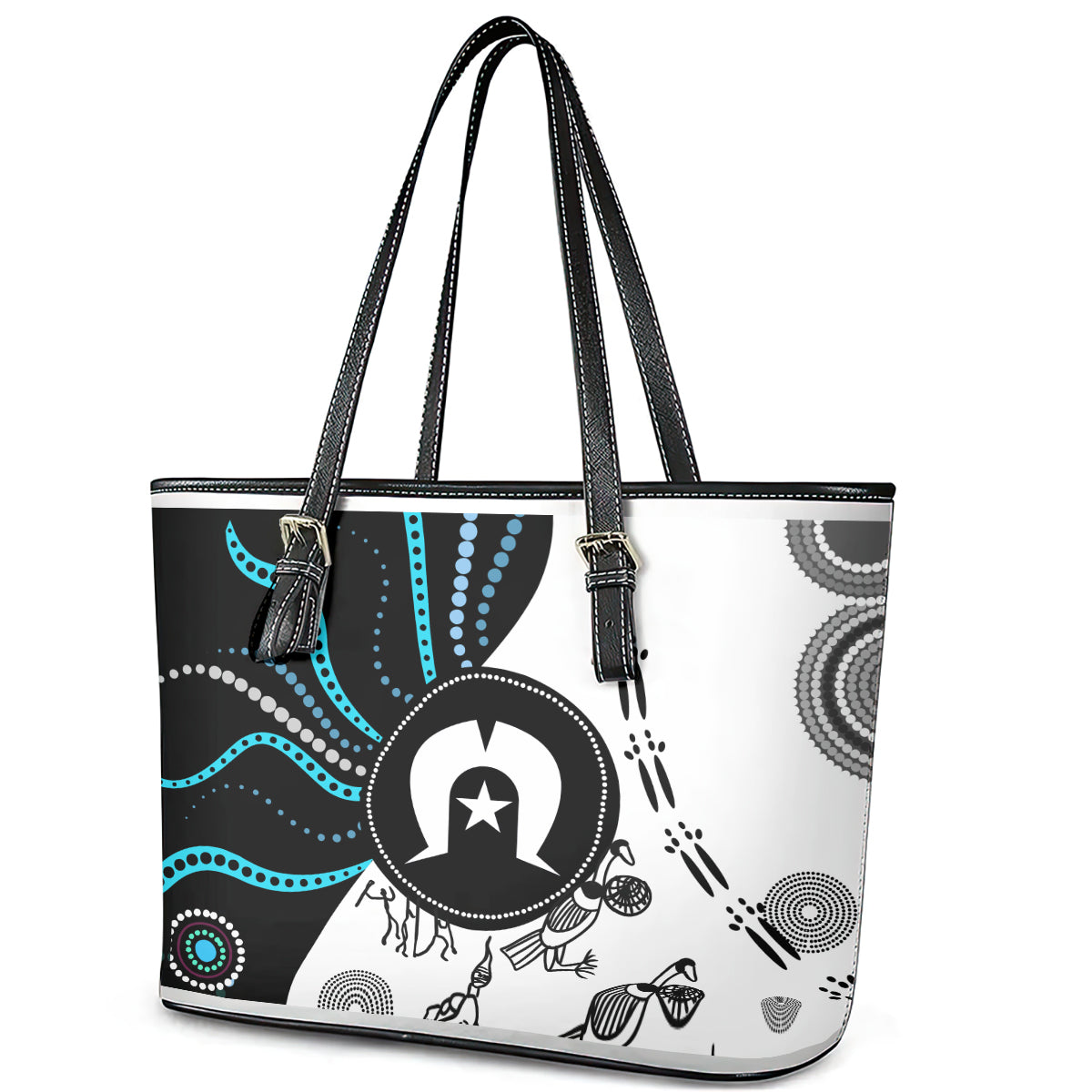 Aboriginal Pattern Torest  Strait Island Leather Tote Bag