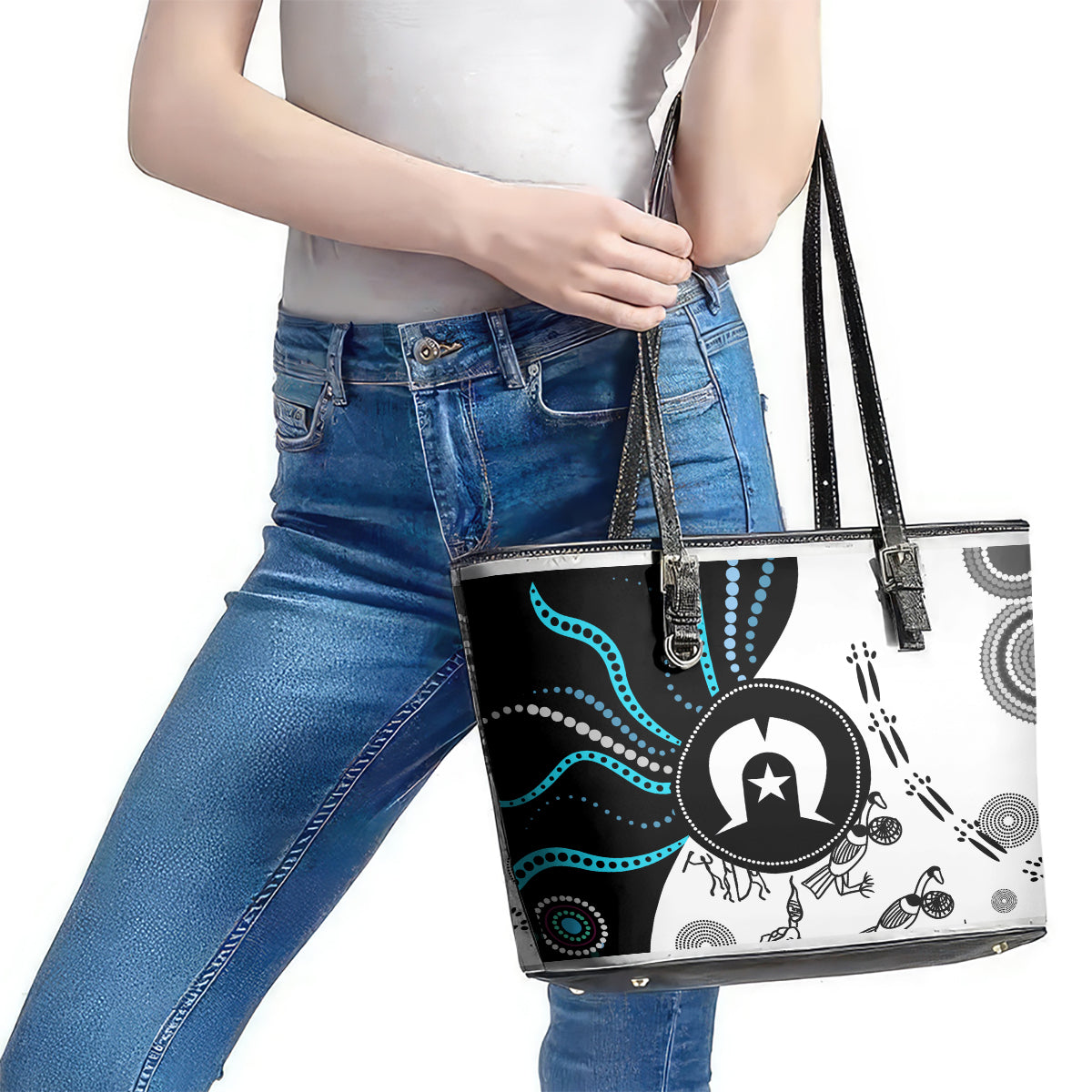 Aboriginal Pattern Torest  Strait Island Leather Tote Bag