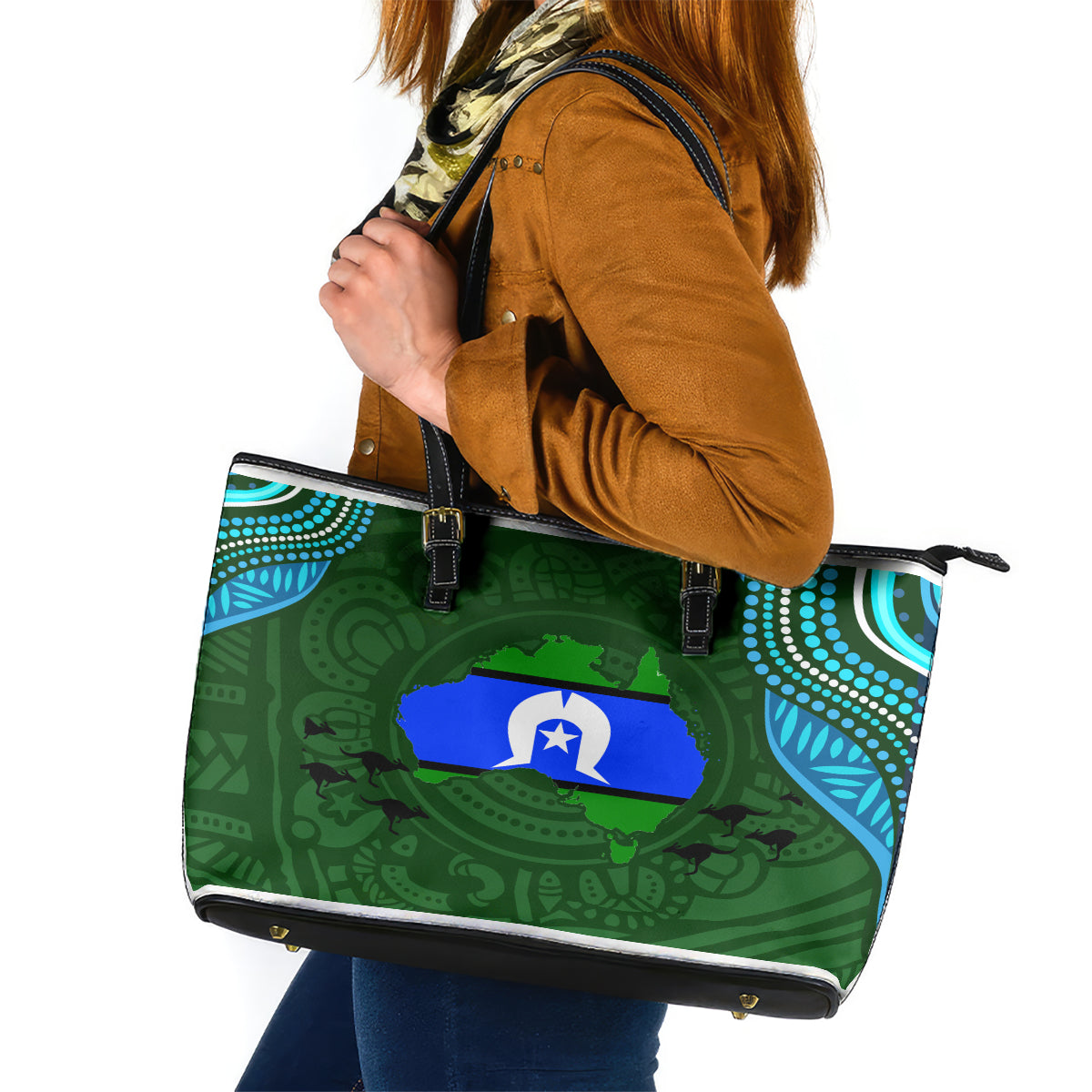 Torest Trait Islands Mix Aboriginal Pattern Leather Tote Bag