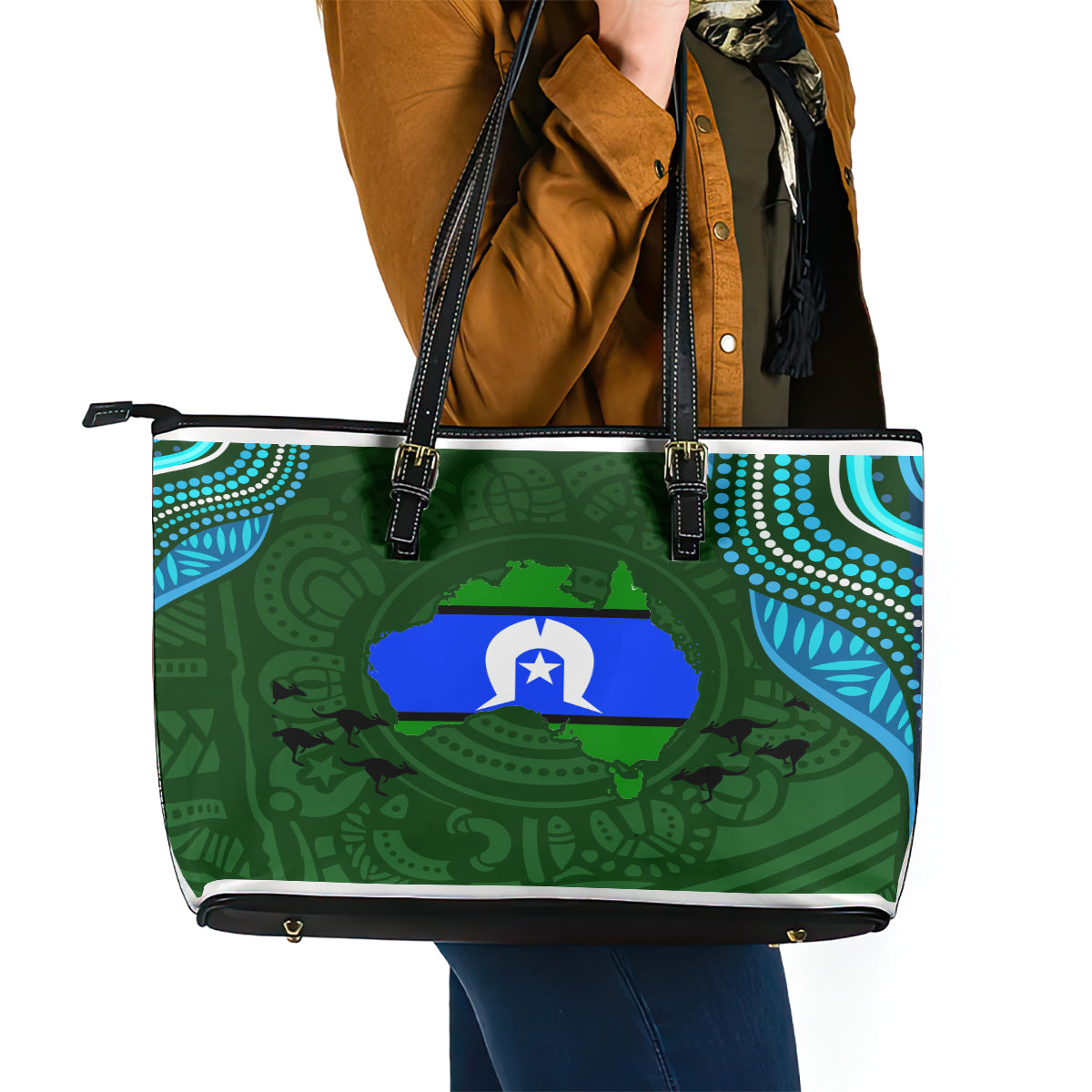 Torest Trait Islands Mix Aboriginal Pattern Leather Tote Bag