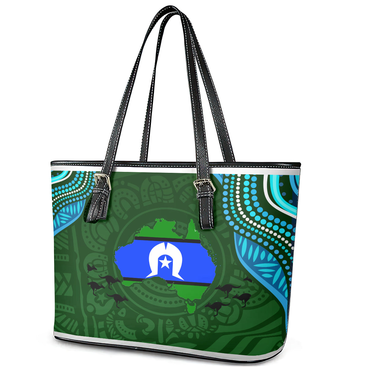 Torest Trait Islands Mix Aboriginal Pattern Leather Tote Bag