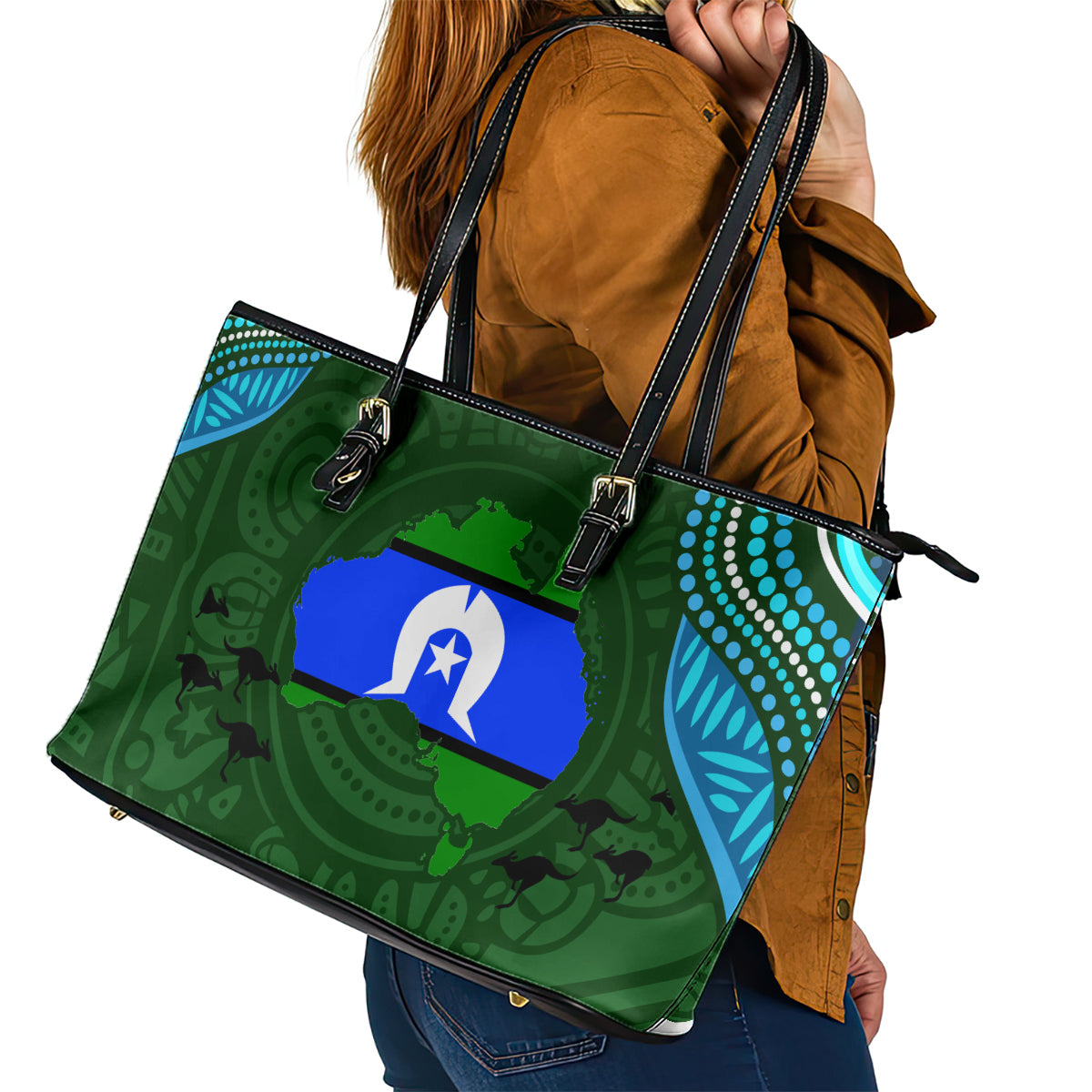 Torest Trait Islands Mix Aboriginal Pattern Leather Tote Bag