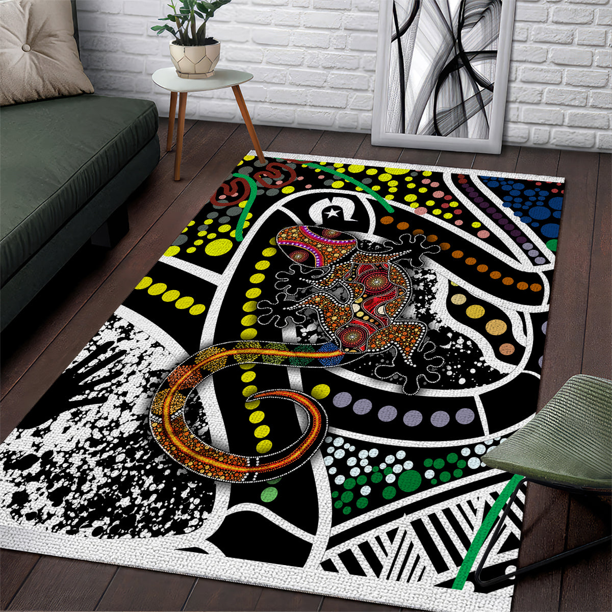 Aboriginal Lizzard Pattern Dot Art Area Rug