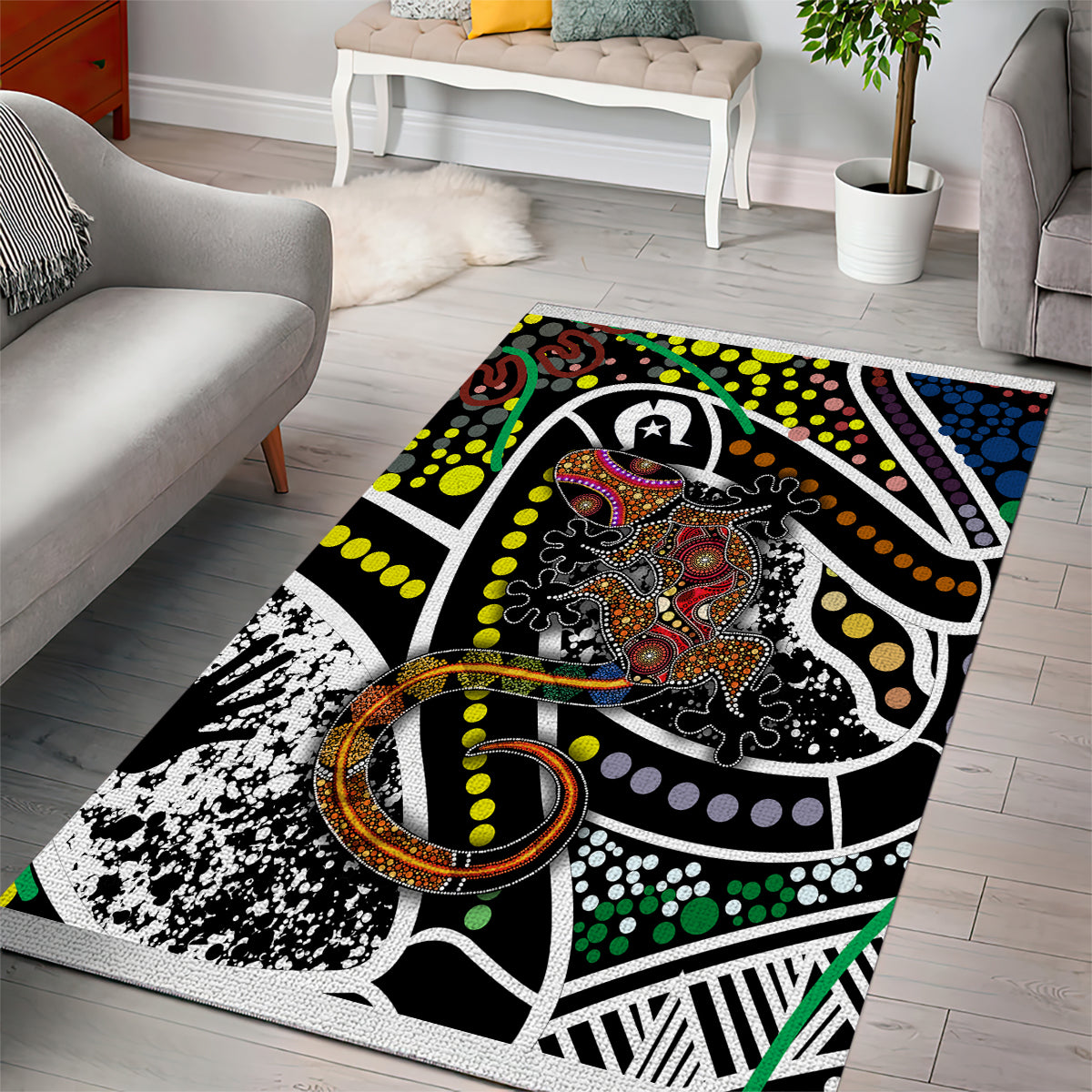 Aboriginal Lizzard Pattern Dot Art Area Rug